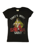She-Ra said graphic on a black women's t-shirt.