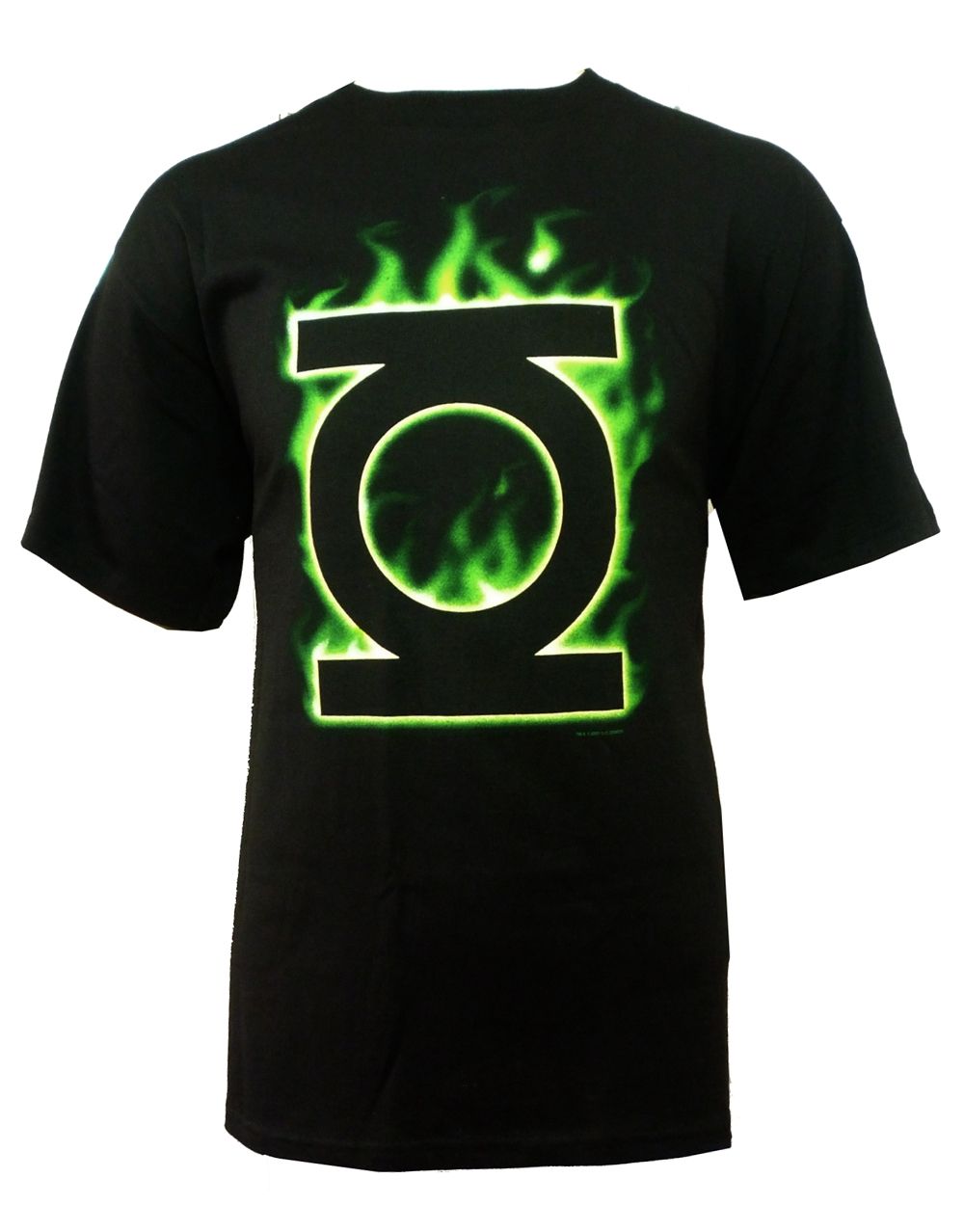 Flame logo graphic on a black adult t-shirt.