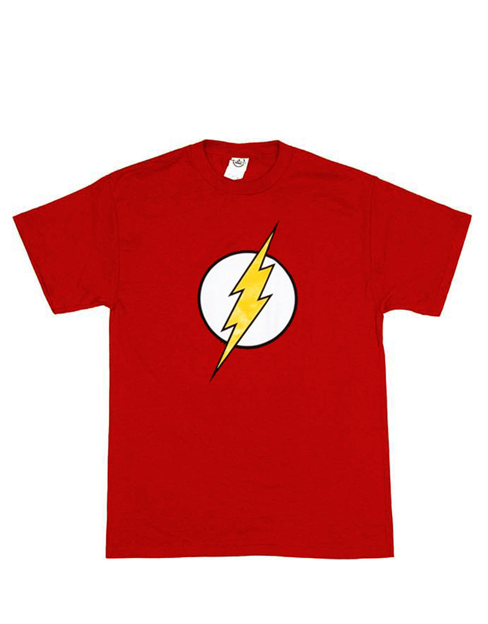 Flash logo glow graphic on a red adult t-shirt.