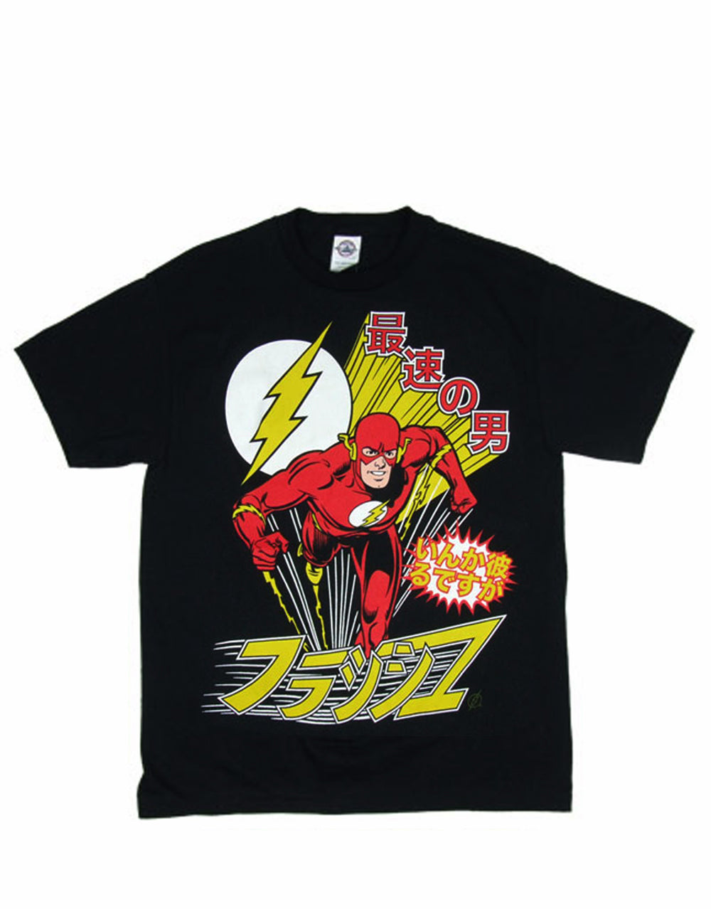 Flash Japanese graphic on a black adult t-shirt.