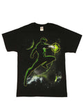 Space silhouette graphic on a black adult t-shirt.