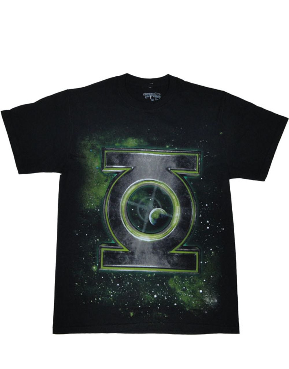 Green Lantern metal logo graphic on a black adult t-shirt.