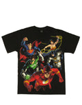 Justice League DC Comics painted DC graphic on a black adult t-shirt.