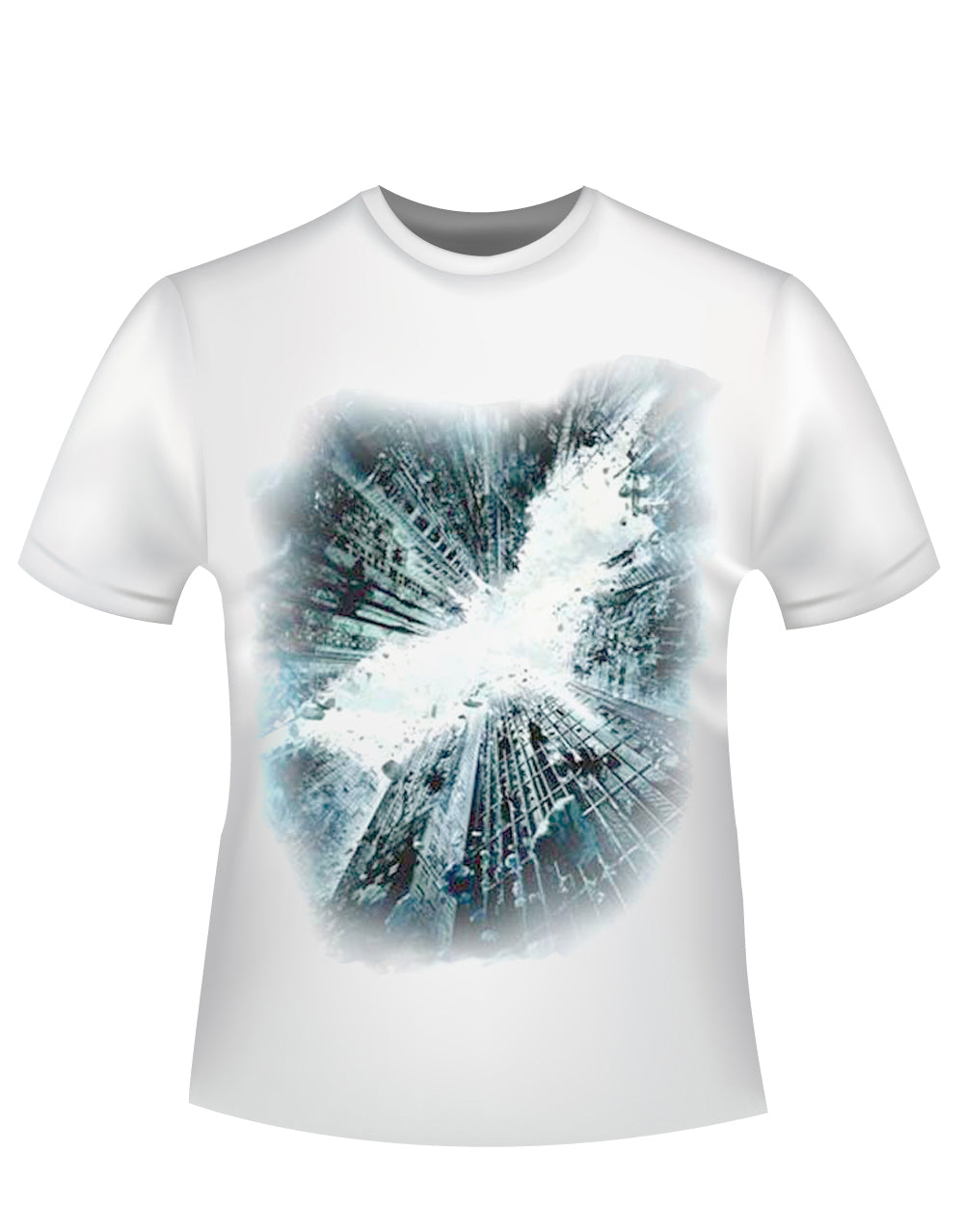 Dark Knight logo graphic on a white adult t-shirt.