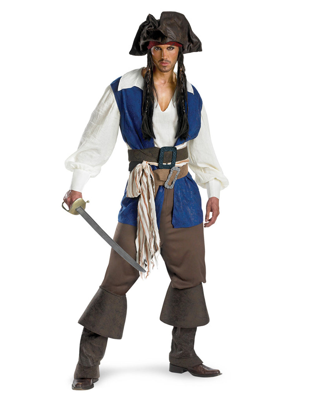 Pirates of the Caribbean Jack Sparrow deluxe costume for adults.