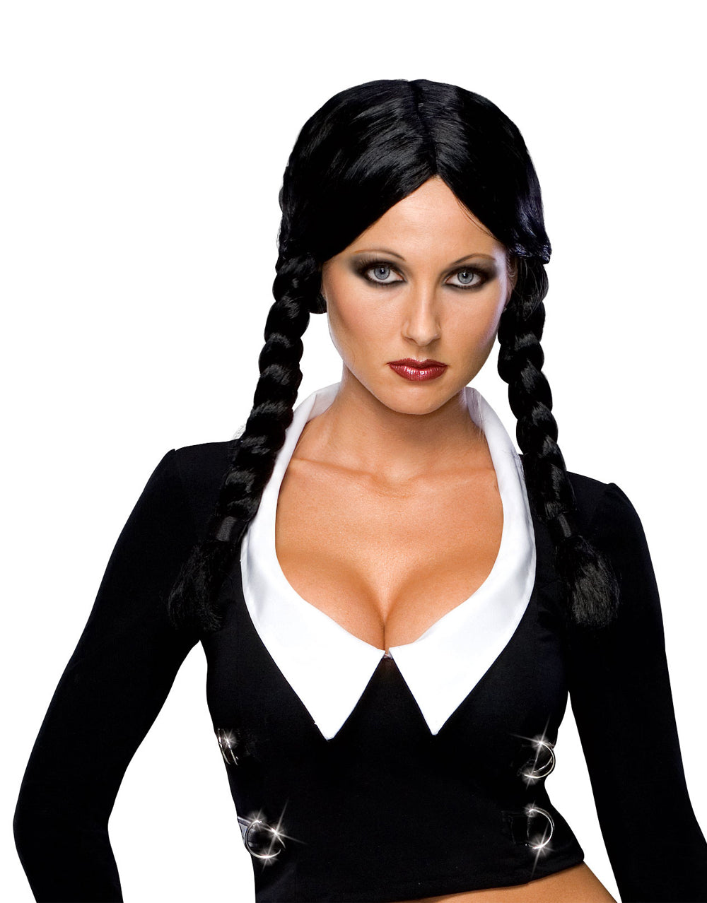 The Addams Family Wednesday Addams deluxe wig costume accessory for women.