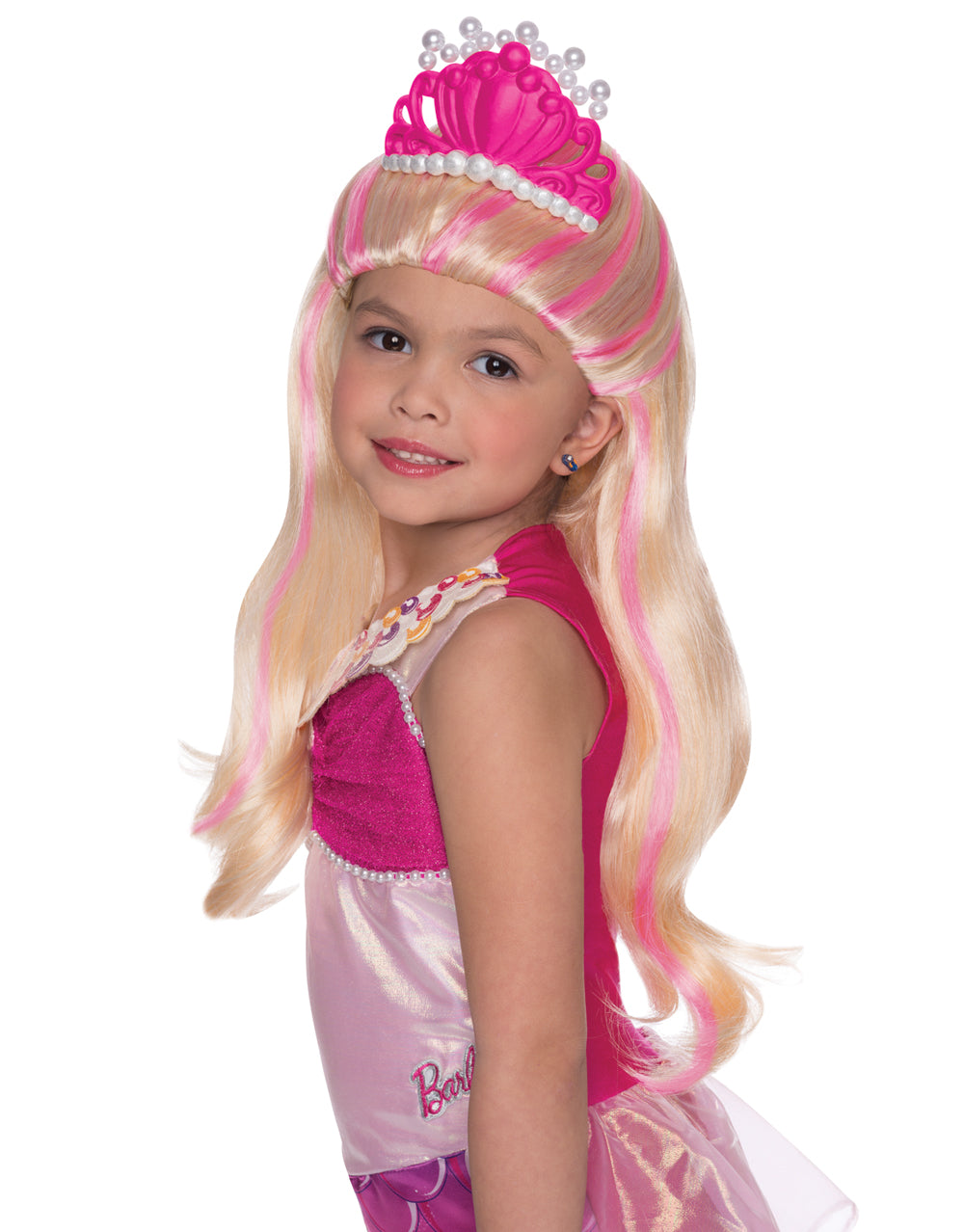 Barbie Lumina wig with tiara costume accessory for kids.
