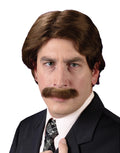 Anchorman Ron Burgundy wig and moustache costume accessory for adults.