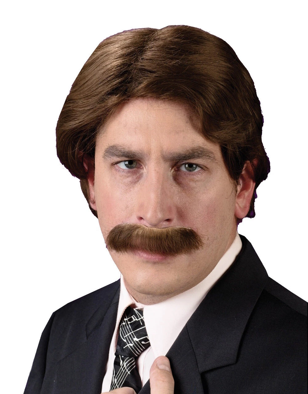 Anchorman Ron Burgundy wig and moustache costume accessory for adults.