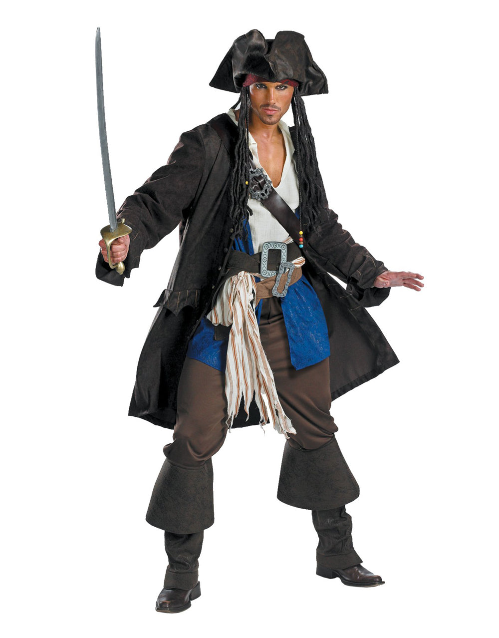 Pirates of the Caribbean Jack Sparrow prestige costume for adults.