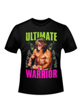 Ultimate Warrior WWE darkness graphic on a black adult t-shirt.