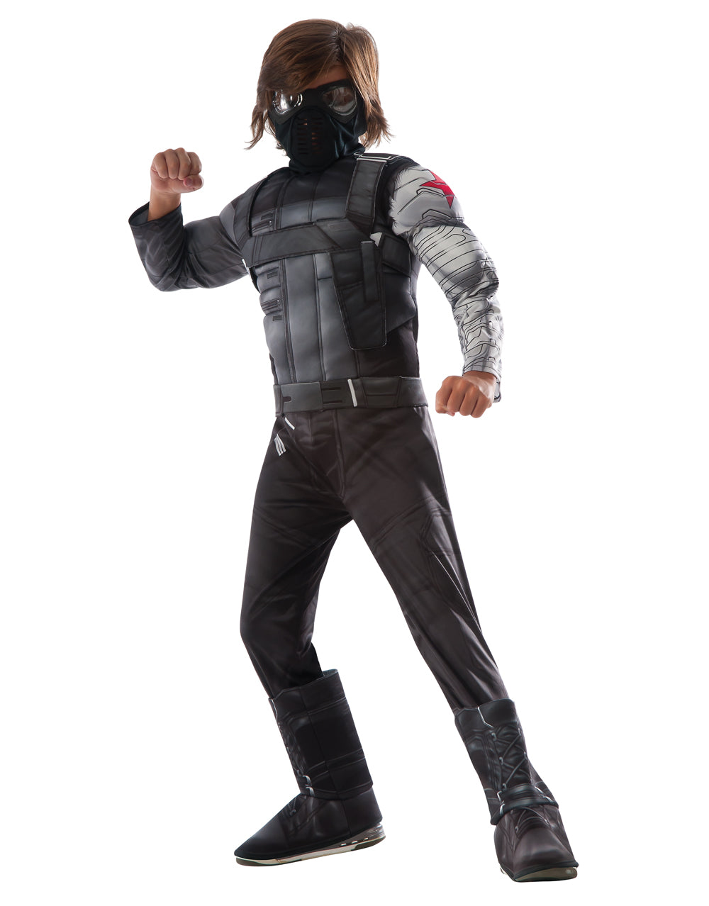 Captain America Civil War Winter Soldier deluxe padded jumpsuit costume for kids.