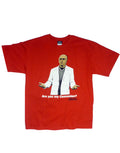 Curb Your Enthusiasm Caucasian graphic on a red adult t-shirt.