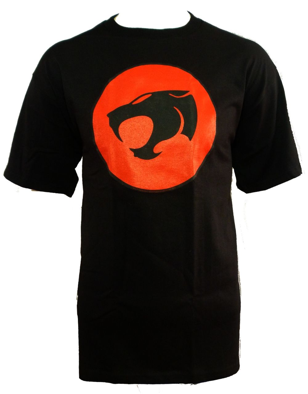 Thundercats glow logo graphic on a black adult t-shirt.