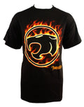Thundercats flames logo graphic on a black adult t-shirt.