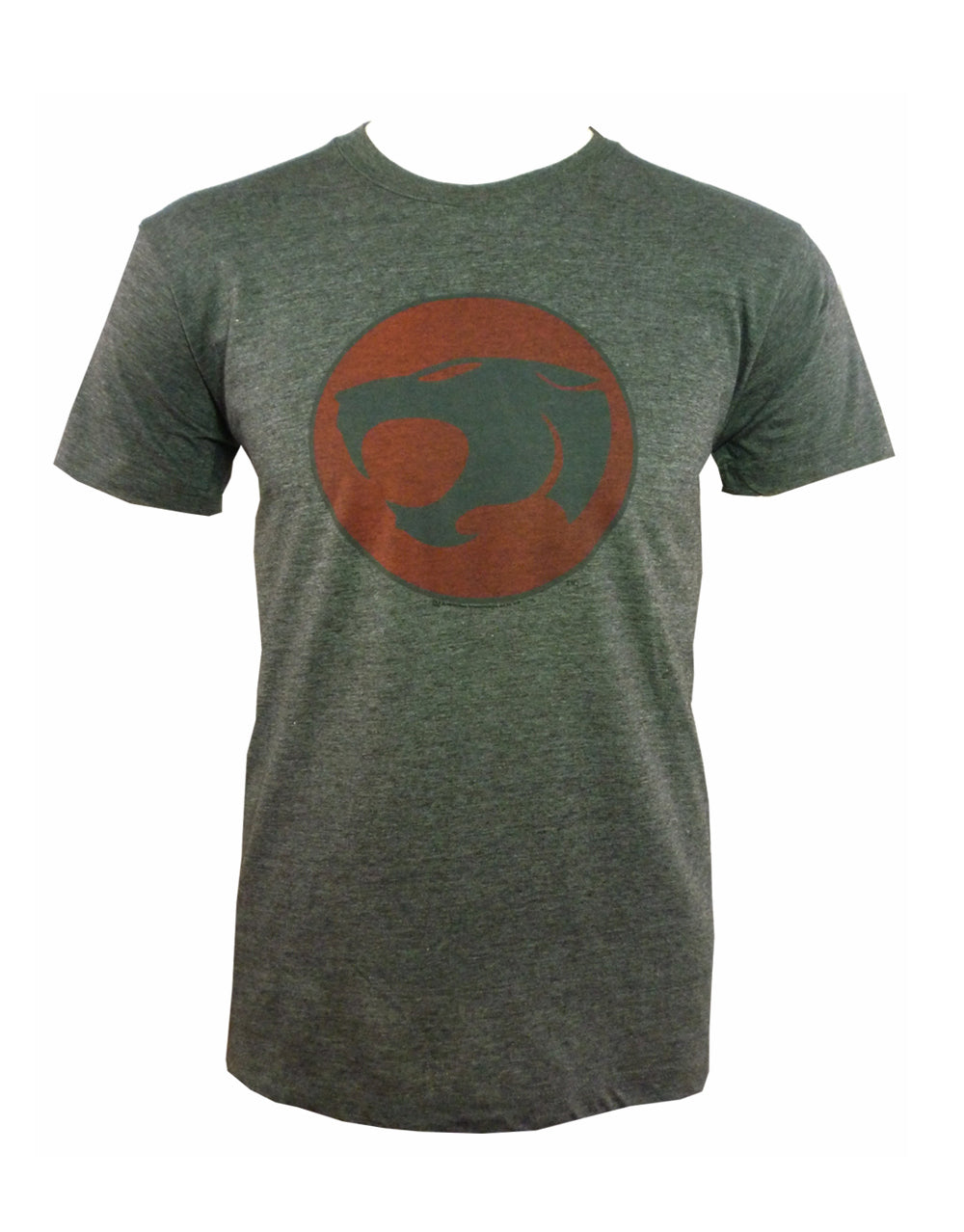Thundercats logo graphic on a heathered grey adult t-shirt.