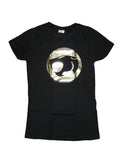Thundercats logo foil graphic on a black women's t-shirt.