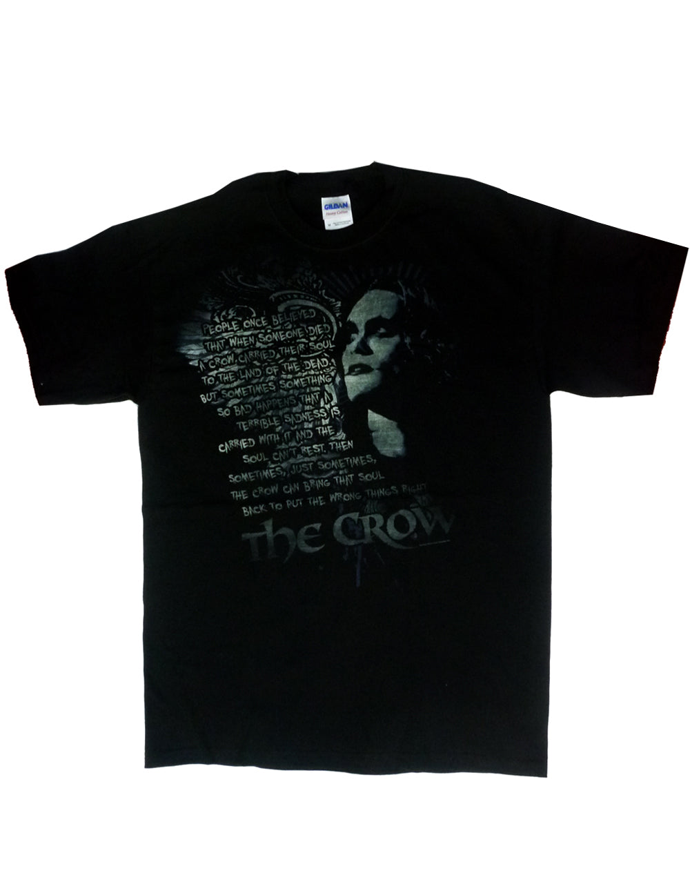 The Crow quote graphic on a black adult t-shirt.