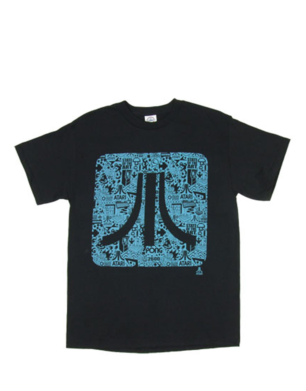 Atari Japan graphic on a black adult t-shirt.