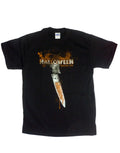 Halloween Michael Myers trick or treat or die graphic on a black adult t-shirt.