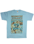 Captain America new series graphic on a blue adult t-shirt.