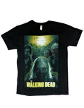 The Walking Dead Struzan graphic on a black adult t-shirt.