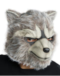 Guardians of the Galaxy Rocket Raccoon latex mask with face fur costume accessory for adults.