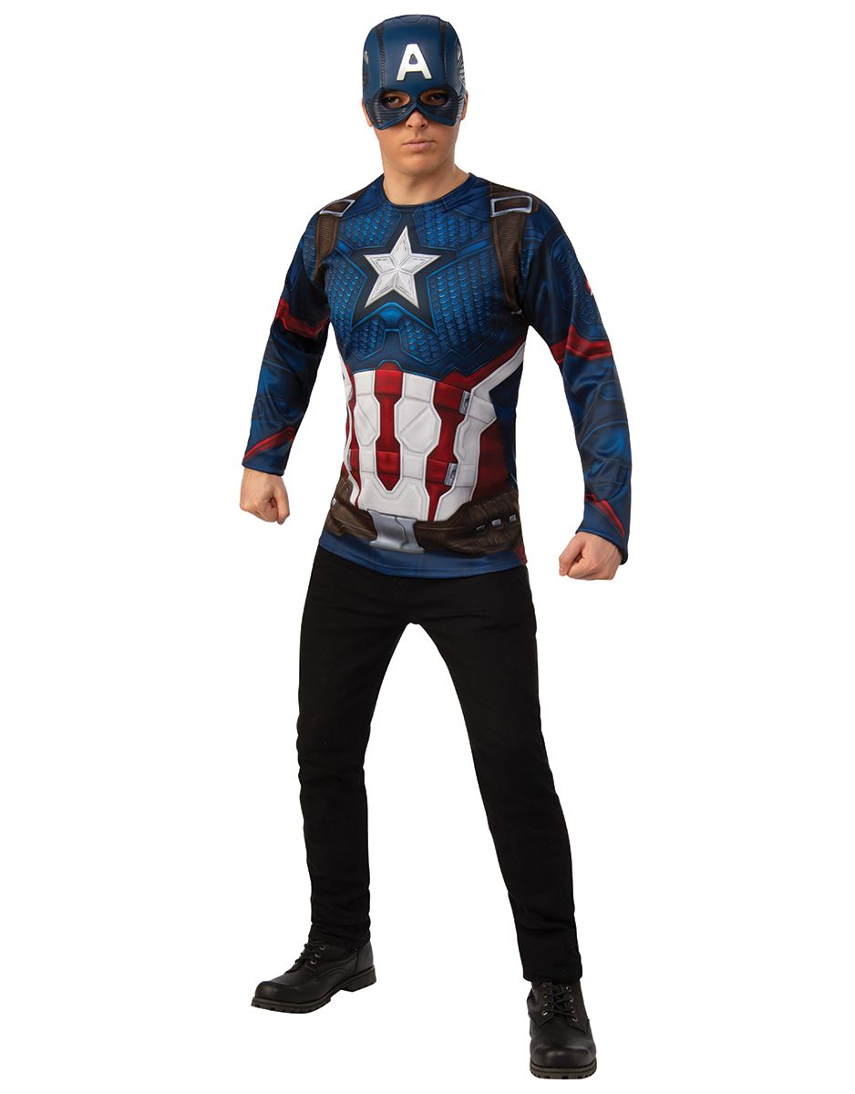 Avengers Endgame Captain America costume top and mask for adults.