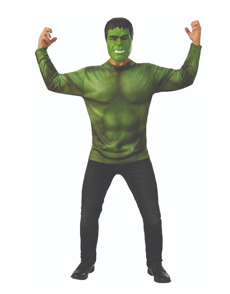 Avengers Endgame Hulk costume top and mask for adults.
