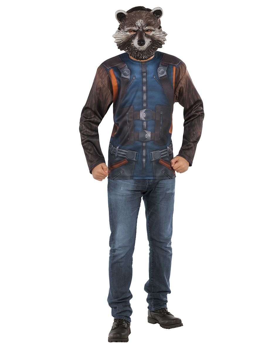Avengers Endgame Rocket Raccoon costume top and mask for adults.