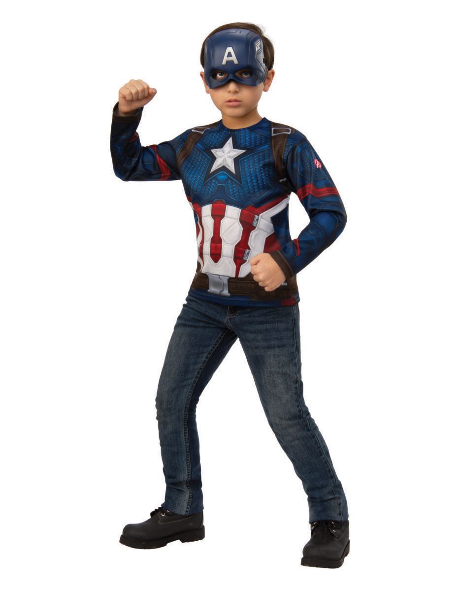Avengers Endgame Captain America costume top and mask for kids.