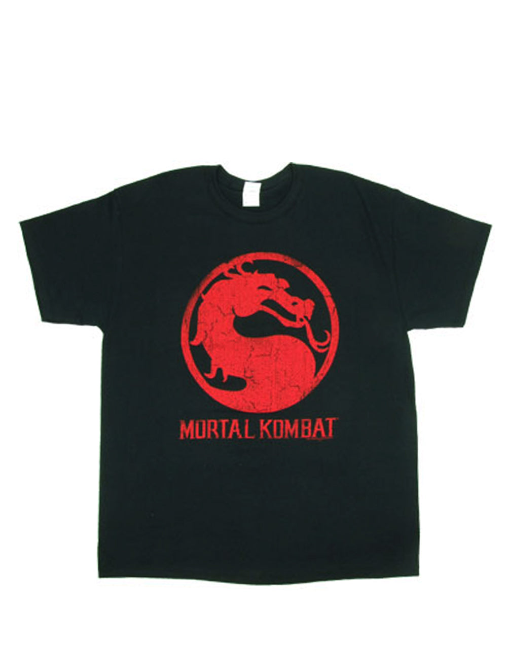 Classic distressed logo graphic on a black adult t-shirt.