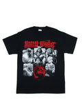 Kombat boxed group graphic on a black adult t-shirt.