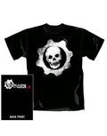 Gears of War 3 dripping wheel graphic on a black adult t-shirt.
