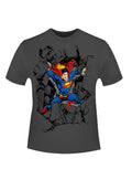 Superman smashrocks graphic on a dark grey adult t-shirt.