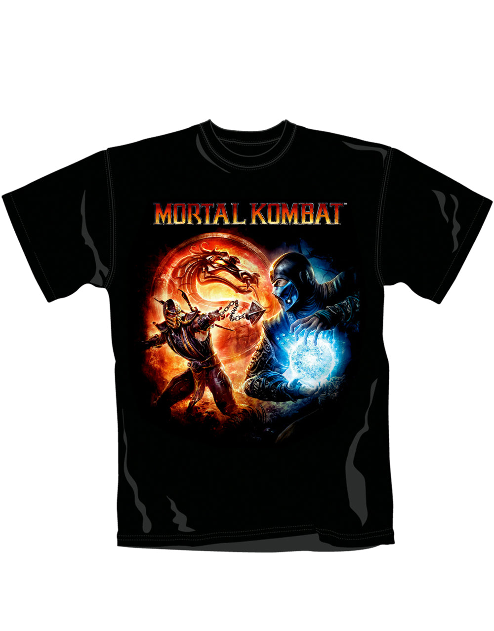 Mortal Kombat cover graphic on a black adult t-shirt.