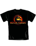 Mortal Kombat logo graphic on a black adult t-shirt.