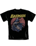 Batman wall spotlight graphic on a black adult t-shirt.