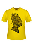 The Simpsons Homer graffiti head graphic on a yellow adult t-shirt.