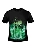 Green Lantern close up graphic on a black adult t-shirt.