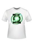 Green Lantern logo glow graphic on a white adult t-shirt.
