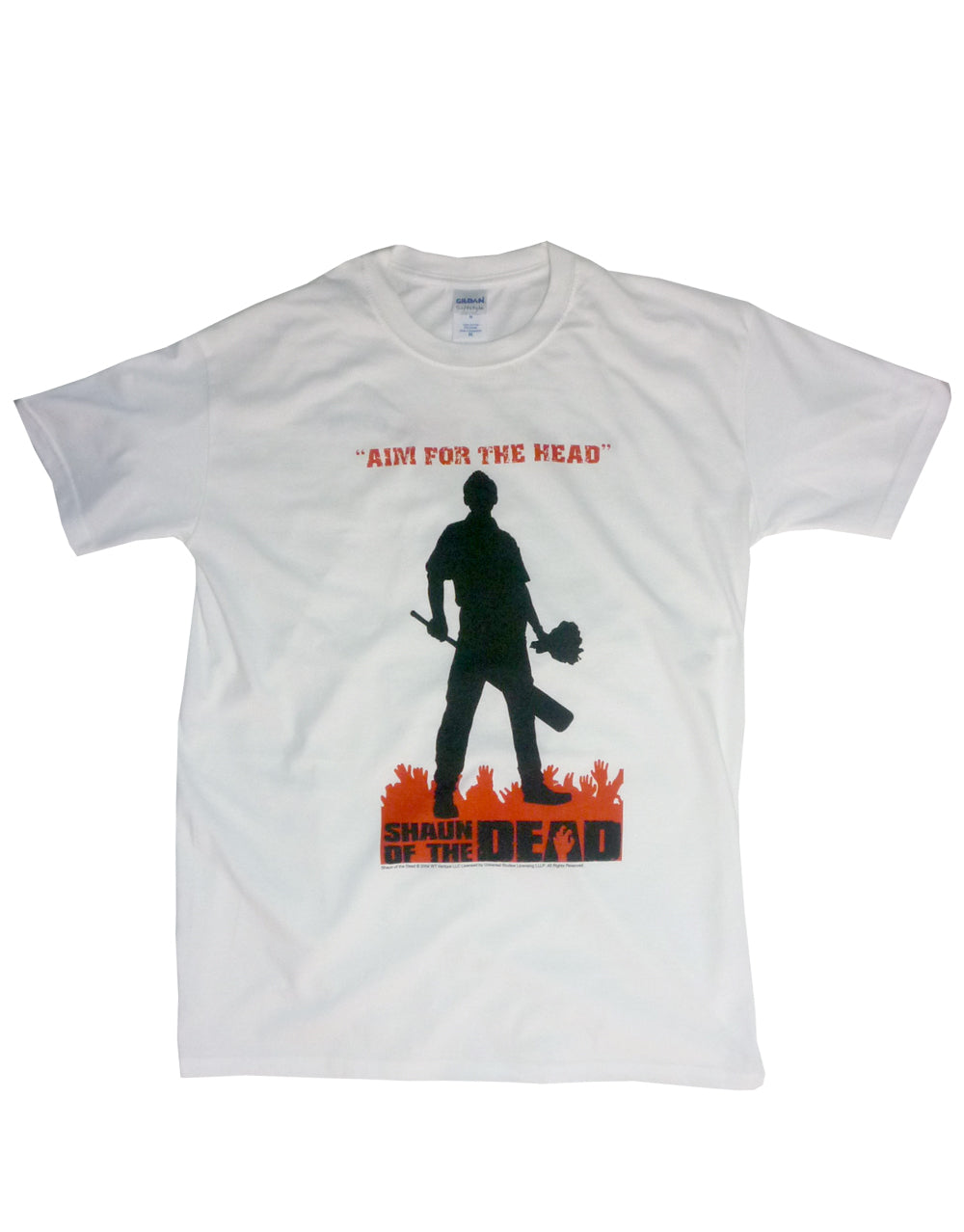 Shaun of the Dead silhouette graphic on a white adult t-shirt.
