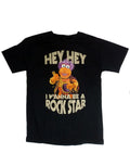Fraggle Rock I wanna be a rock star graphic on a black adult t-shirt.
