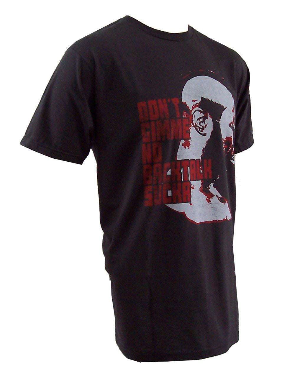 Rocky Clubber Lang back talk graphic on a black adult t-shirt.