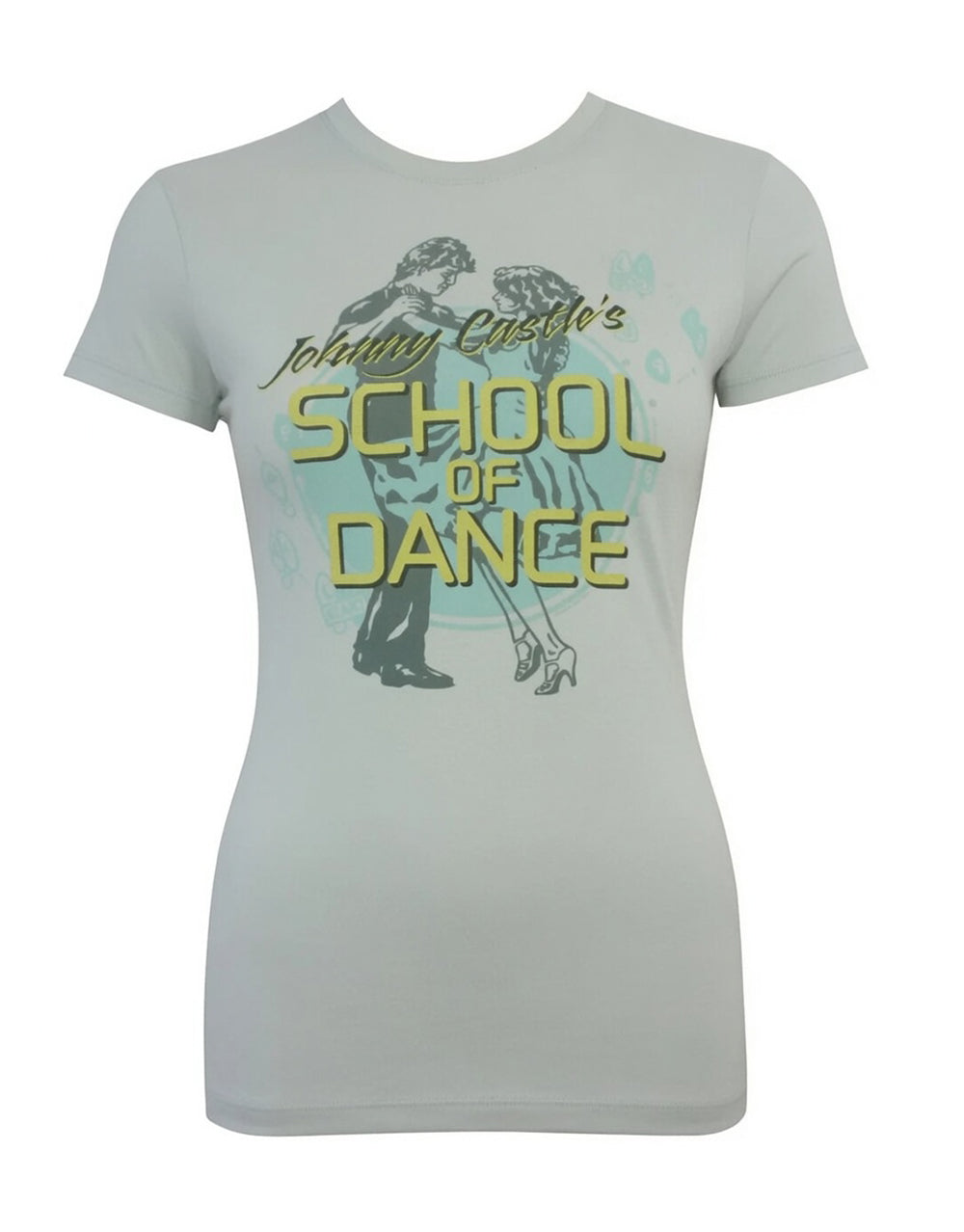 Dirty Dancing school of dance graphic on a grey women's t-shirt.