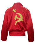 Ivan Drago robe jacket death from above graphic on a red and yellow adult robe jacket.