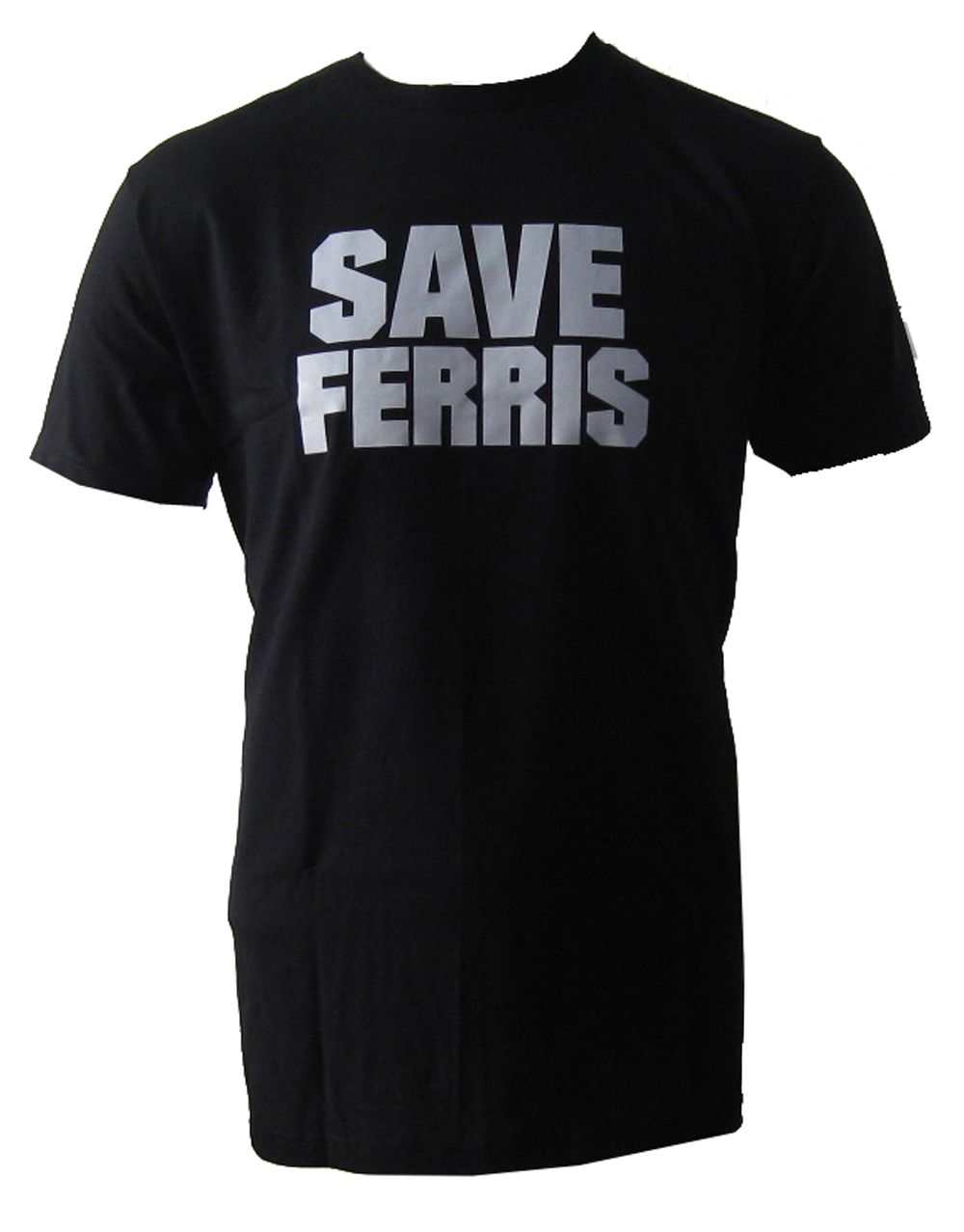 Ferris Bueller's Day Off Ferris graphic on a black adult t-shirt.