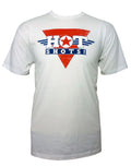 Hot Shots graphic on a white adult t-shirt.