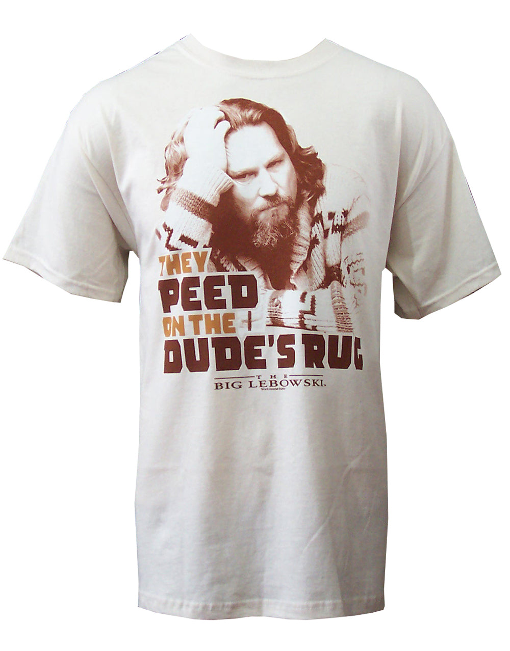 The Big Lebowski they peed on the Dude's rug graphic on a cream adult t-shirt.