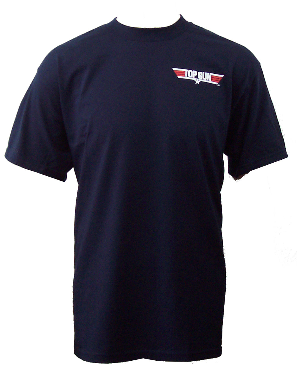 Top Gun Maverick graphic on a navy blue adult t-shirt.